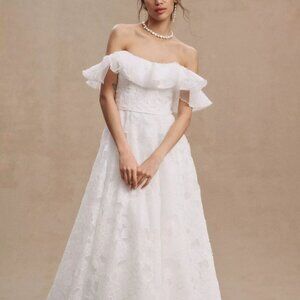 Jenny Yoo Priscilla Wedding Gown Size 4 Off the Shoulder Ruffle Sample
